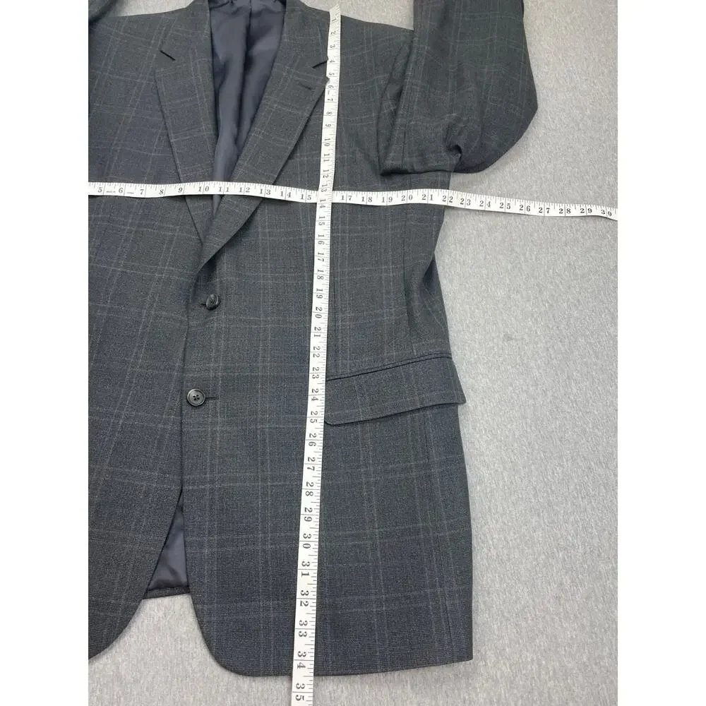 Jos A Bank Blazer Mens 44L Gray Windowpane 100% Wool 2-Button‎ Single Breasted